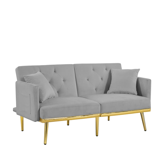 Sofa Bed - Gray - Gold Legs - Velvet