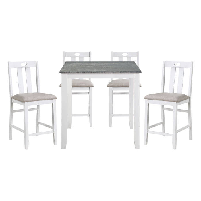 5 Piece Pack Counter Height Set Weathered Gray And White Table And Fabric Upholstered 4 Chairs Casual Dining Furniture
