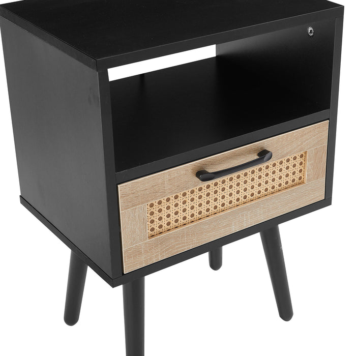 Modern Nightstand With Power Outlet And Usb Ports - Black