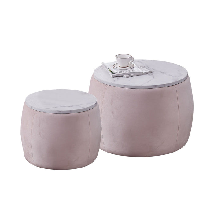 Set Of 2 End Table With Storage, Round Accent Side Table With Removable Top For Living Room, Bedroom - Pink