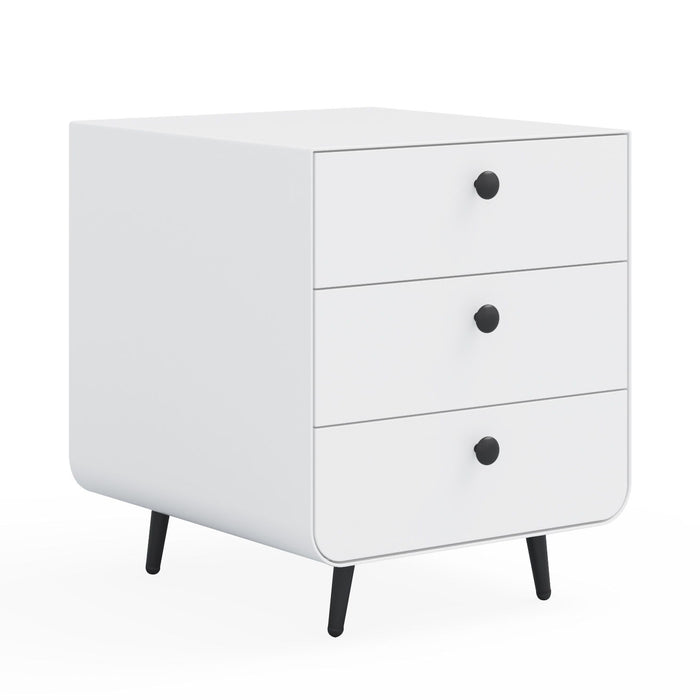 Modern Night Stand Storage Cabinet For Living Room Bedroom, Steel Cabinet With 3 Drawers, Bedside Furniture, Circular Handle