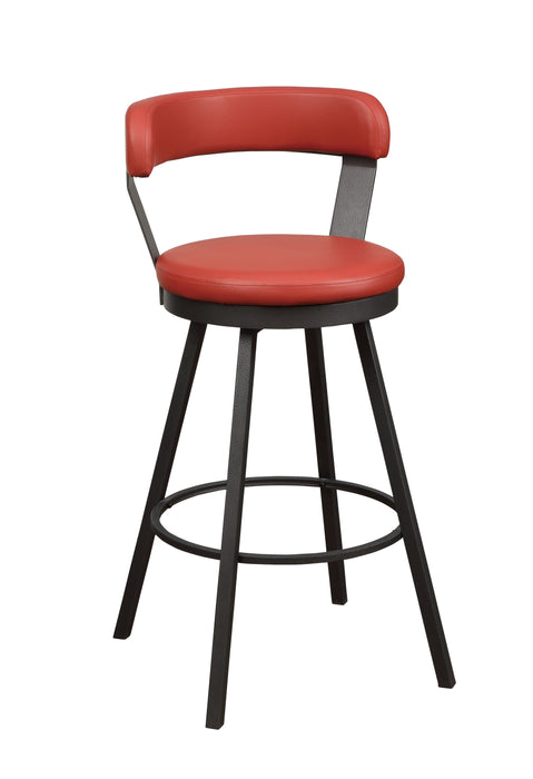 Red Faux Leather Upholstered Metal Base Chairs (Set of 2) 360-Degree Swivel Bar Height Design Pub Chairs Casual Style
