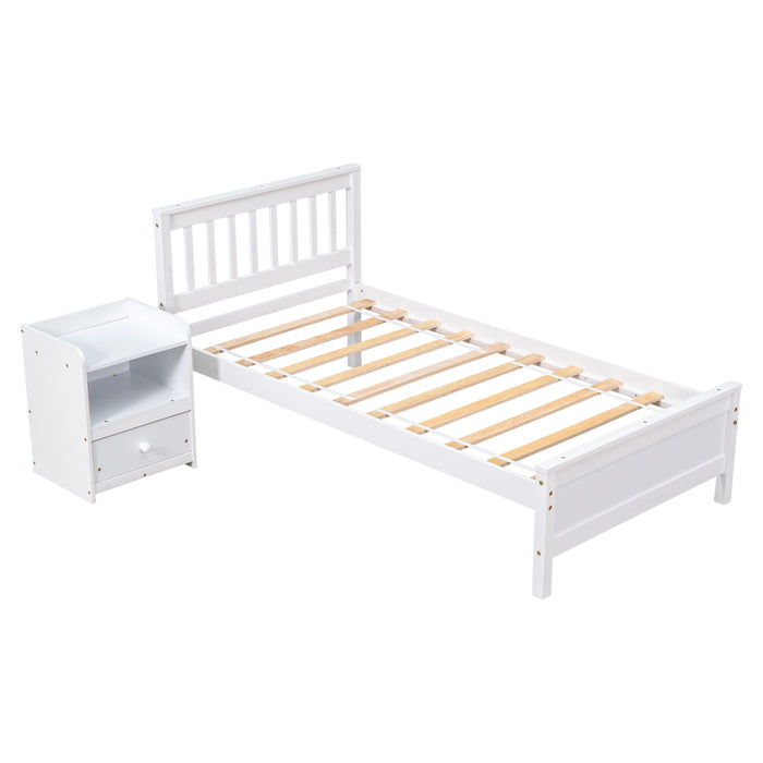 Twin Bed With Headboard And Footboard With Nightstand - Wite