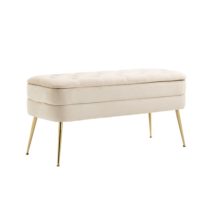 Coolmore Storage Ottoman, Bedroom End Bench, Upholstered Fabric Storage Ottoman With Safety Hinge, Entryway Padded Footstool, Ottoman Bench For Living Room & Bedroom - Beige