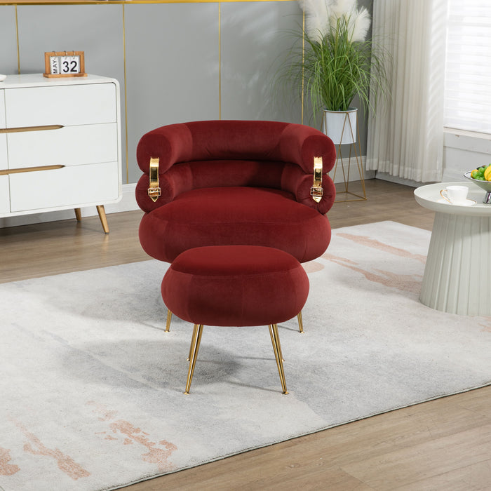 Coolmore Velvet Accent Chair Modern Upholstered Armchair Tufted Chair With Metal Frame - Wine Red