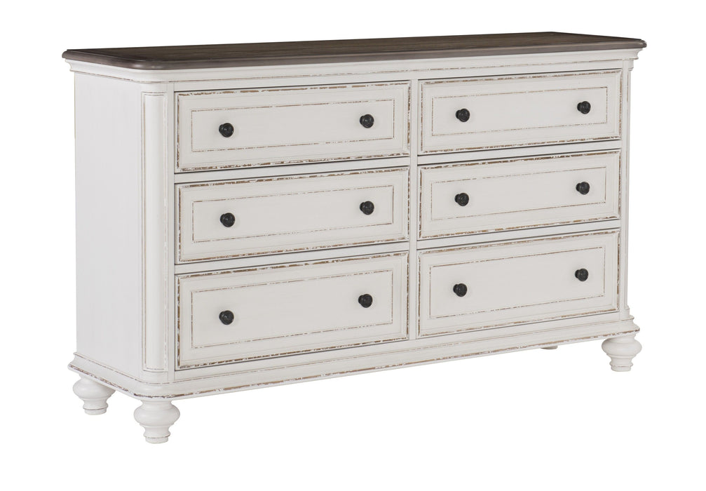 Antique White And Brown Gray Finish1 Piece Dresser Of 6 Drawers Black Knobs Traditional Design Bedroom Furniture