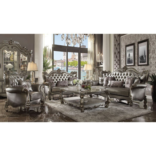 Versailles - Chair - Silver PU & Antique Platinum Unique Piece Furniture