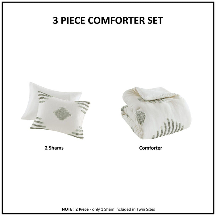 3 Piece Cotton Blend Chenille Comforter Set