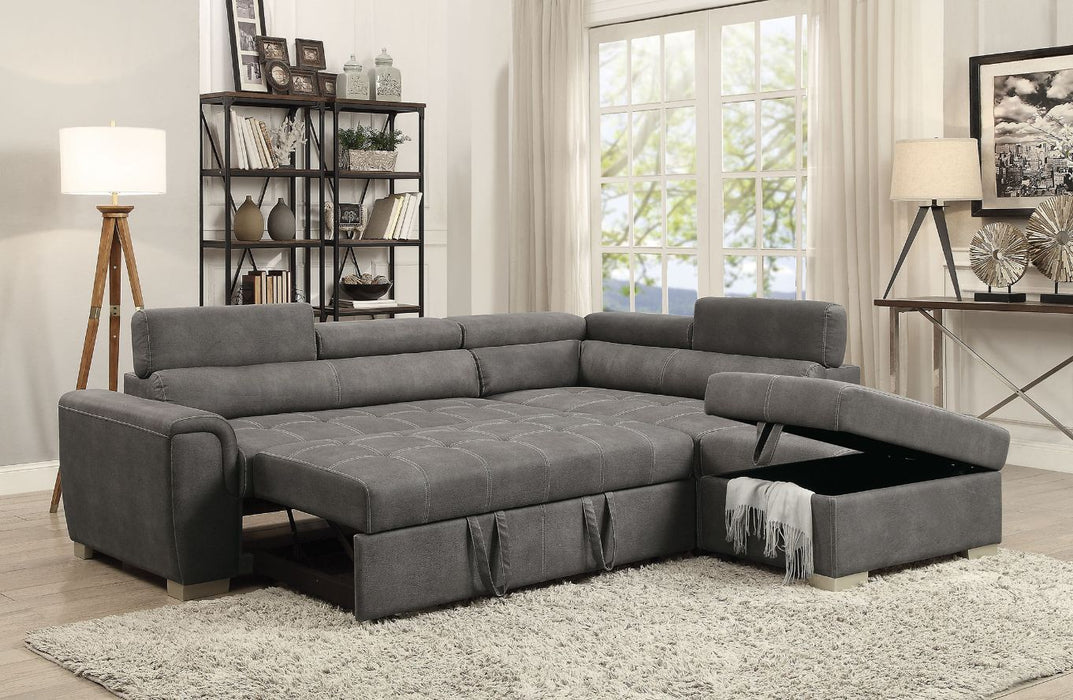Thelma Sectional Sofa - Gray Polished Microfiber