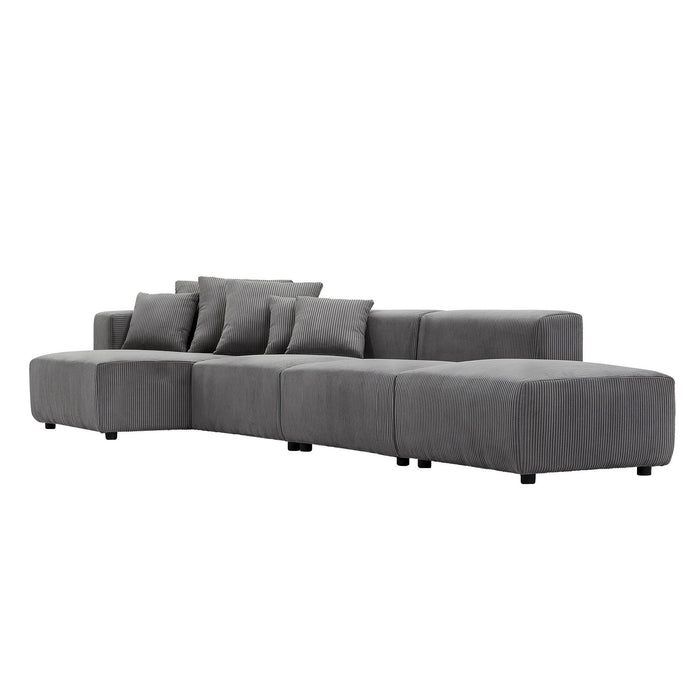 Soft Corduroy Sectional Modular Sofa 4 Piece Set, Small L Shaped Chaise Couch For Living Room, Apartment, Office, Gray