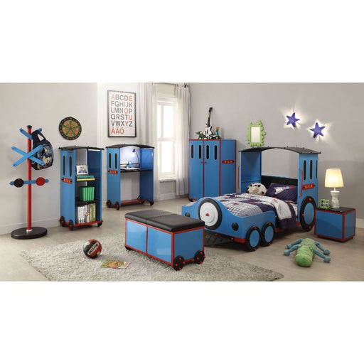 Tobi - Twin Bed - Blue/Red & Black Train Unique Piece Furniture