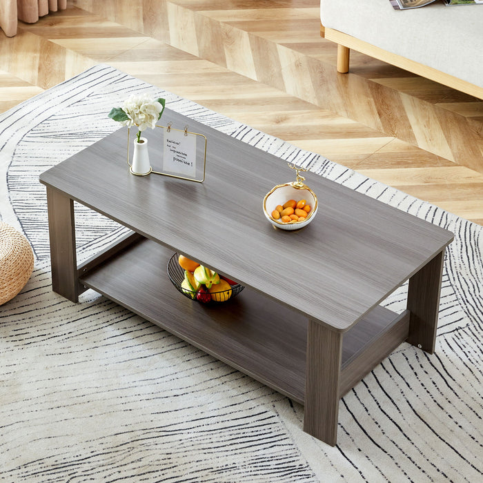 A Modern And Practical Gray Textured Coffee Table, Tea Table.Double Layered Coffee Table Made Of MDF Material, Suitable For Living Room, Bedroom And Study Room