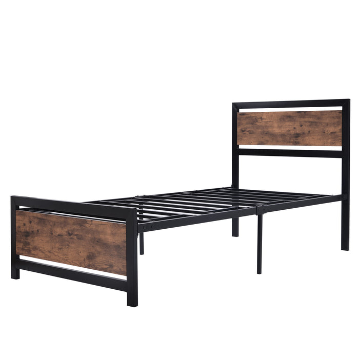Metal And Wood Bed Frame With Headboard And Footboard, Twin Size Platform Bed, No Box Spring Needed, Easy To Assemble (Black)
