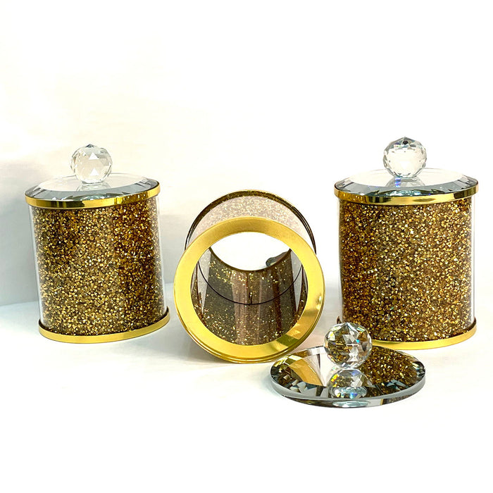 Ambrose Exquisite Three Glass Canister Set In Gift Box Gold