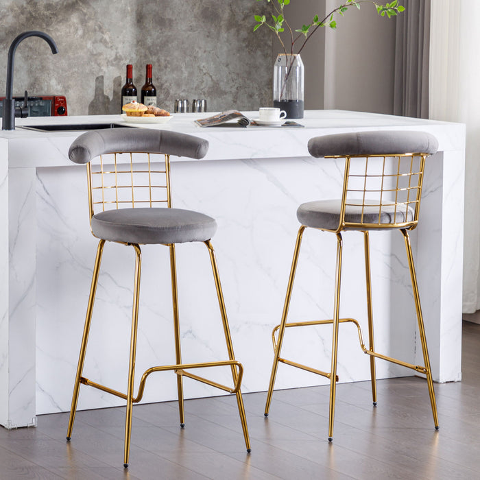 Bar Stool (Set of 2) Luxury High Bar Stool With Metal Legs And Soft Back, Pub Stool Chairs Armless Modern Kitchen High Dining Chairs With Metal Legs, Grey
