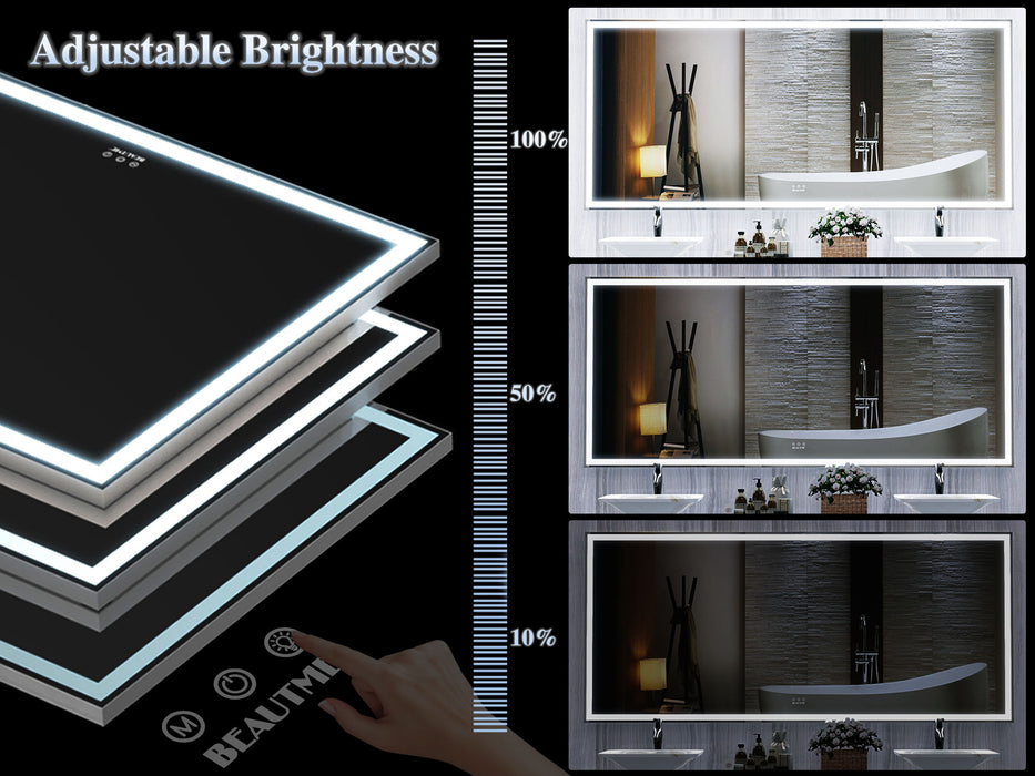 Oversized Led Bathroom Mirror Wall Mounted Mirror With 3 Color Modes Aluminum Frame Wall Mirror Large Full Length Mirror With Lights Lighted Full Body Mirror For Bedroom Living Room, Black