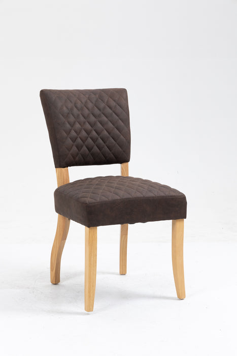 Upholstered Diamond Stitching Leathaire Dining Chair With Solid Wood Legs Brown