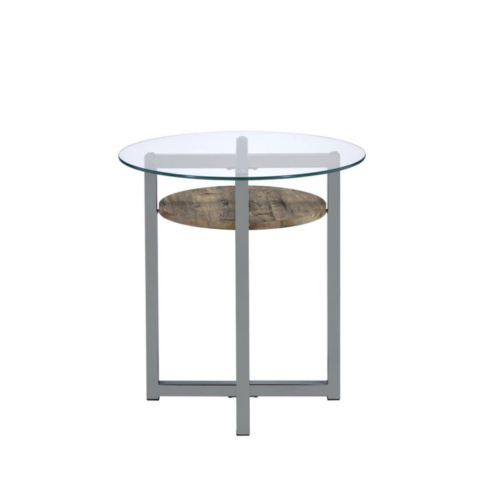 Janette - End Table - Weathered Oak, Black Nickel & Clear Glass Unique Piece Furniture