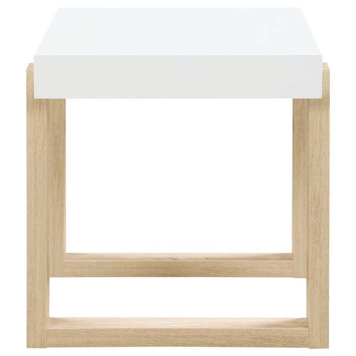 Pala - Rectangular End Table With Sled Base - White High Gloss And Natural Unique Piece Furniture