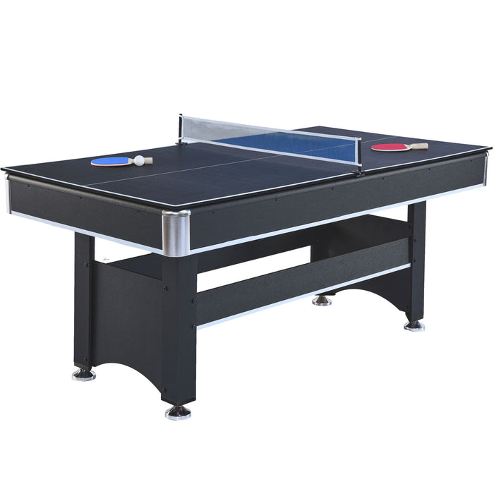 6 Ft Pool Table With Table Tennis Top - Black With Red Felt