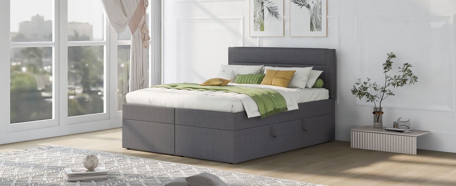 Queen Size Upholstered Platform Bed With Storage Underneath, Gray