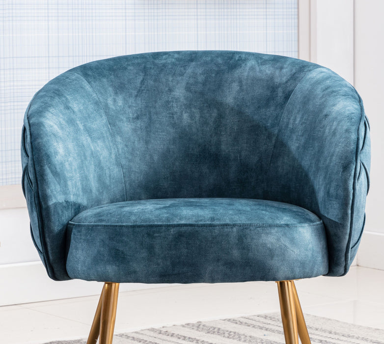 Gorgeous Living Room Accent Chair 1 Piece Button - Tufted Back Covering Blue Fabric Upholstered Metal Legs