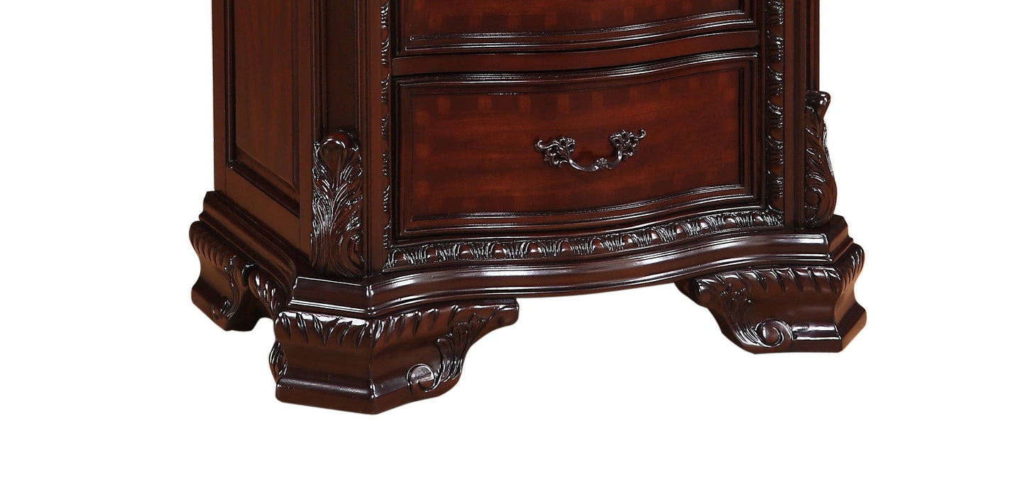 1 Piece Traditional Nightstand End Table With Three Storage Drawers Brown Cherry Decorative Drawer Pulls Solid Wood Bedroom Furniture