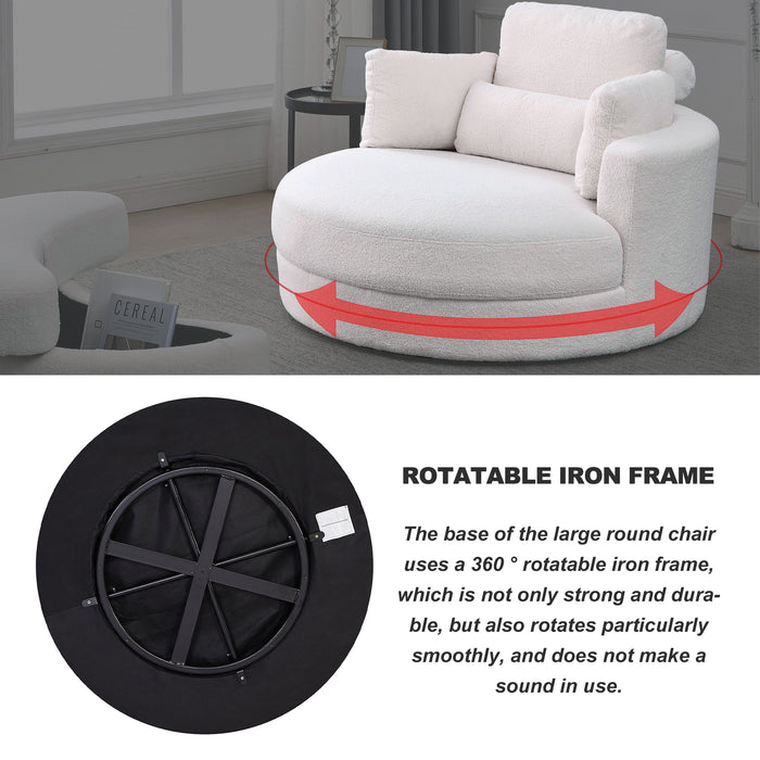 Welike Swivel Accent Barrel Modern Sofa Lounge Club Big Round Chair With Storage Ottoman Linen Fabric For Living Room Hotel With Pillows