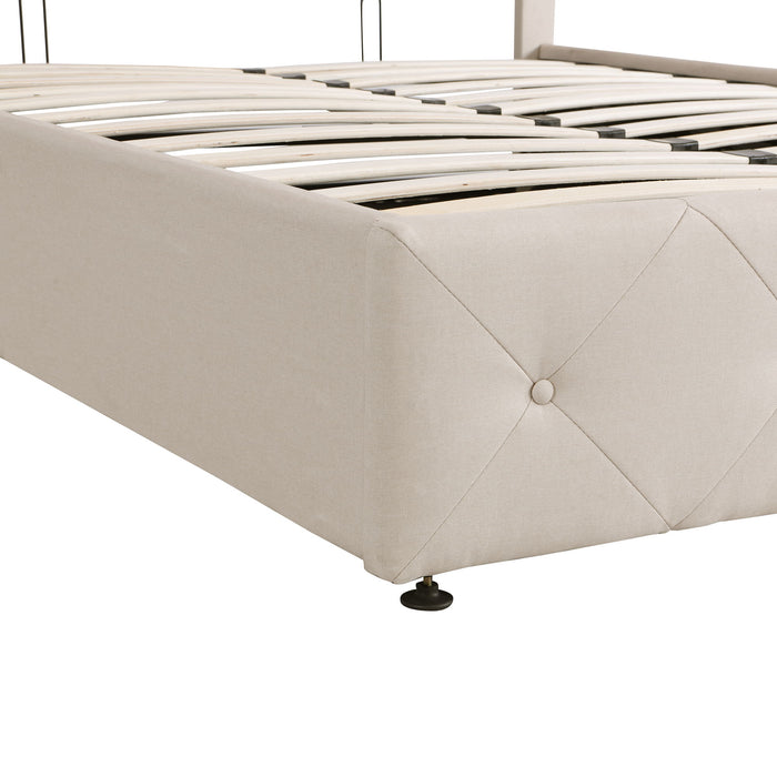 Full Size Upholstered Platform Bed, A Hydraulic Storage System - Beige