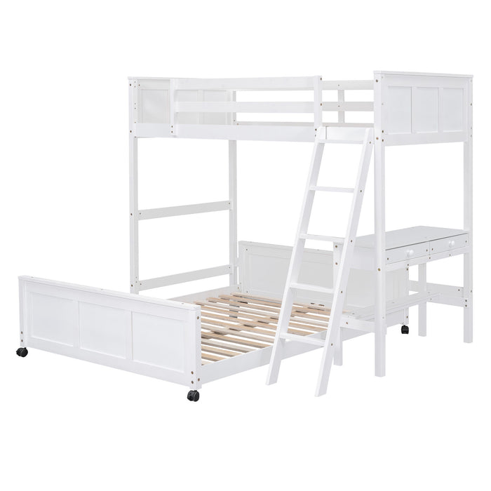 Twin Over Full Bunk Bed With Desk, White