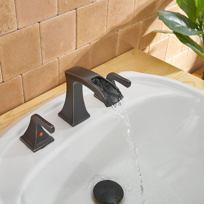 8 In. Widespread 2 Handle Waterfall Bathroom Sink Faucet In Oil Rubbed Bronze