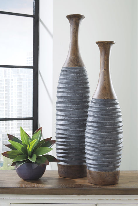 Blayze - Antique Gray / Brown - Vase Set (Set of 2) Unique Piece Furniture