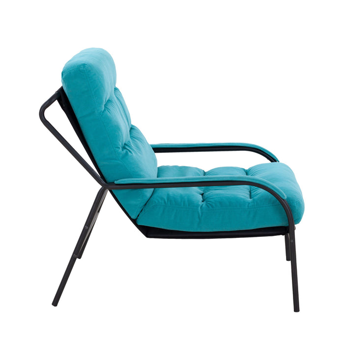 Lounge Recliner Chair Leisure Chair Studio Chairs Iron Arm Club Chair With Metal Legs Moveable Cushion For Living Room (Turquoise)