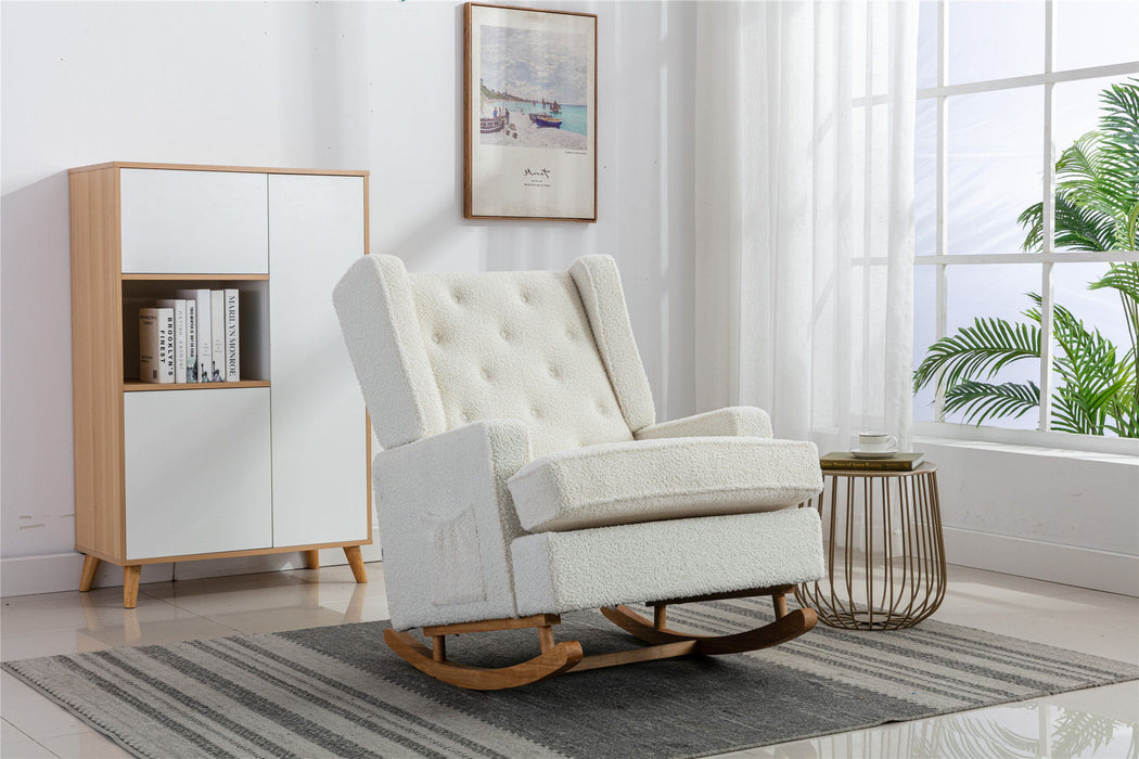 Coolmore Comfortable Rocking Chair Accent Chair - White Teddy