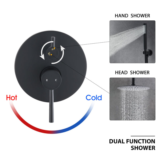 Ceiling Mount Round Shower Combo Set With 10" Rain Shower Head And Handheld Shower Head Set With Pressure Balancing Valve