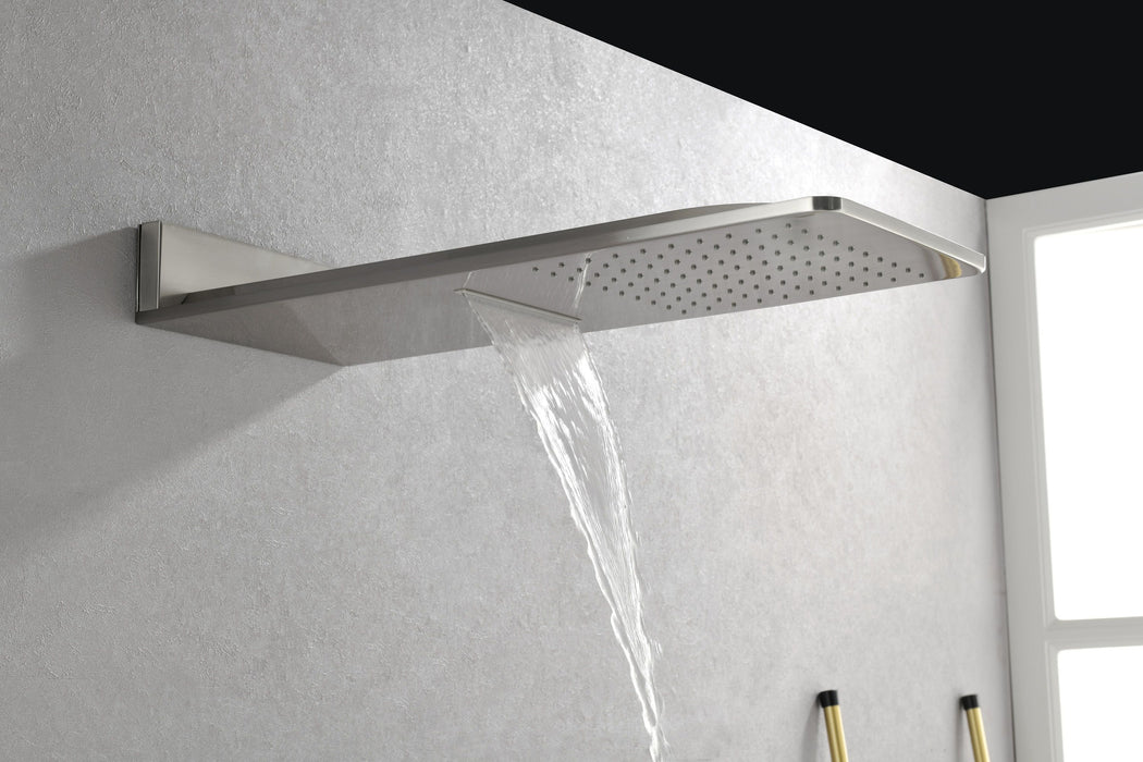 Wall Mounted Waterfall Rain Shower System With 3 Body Sprays & Hand Held Shower - Silver