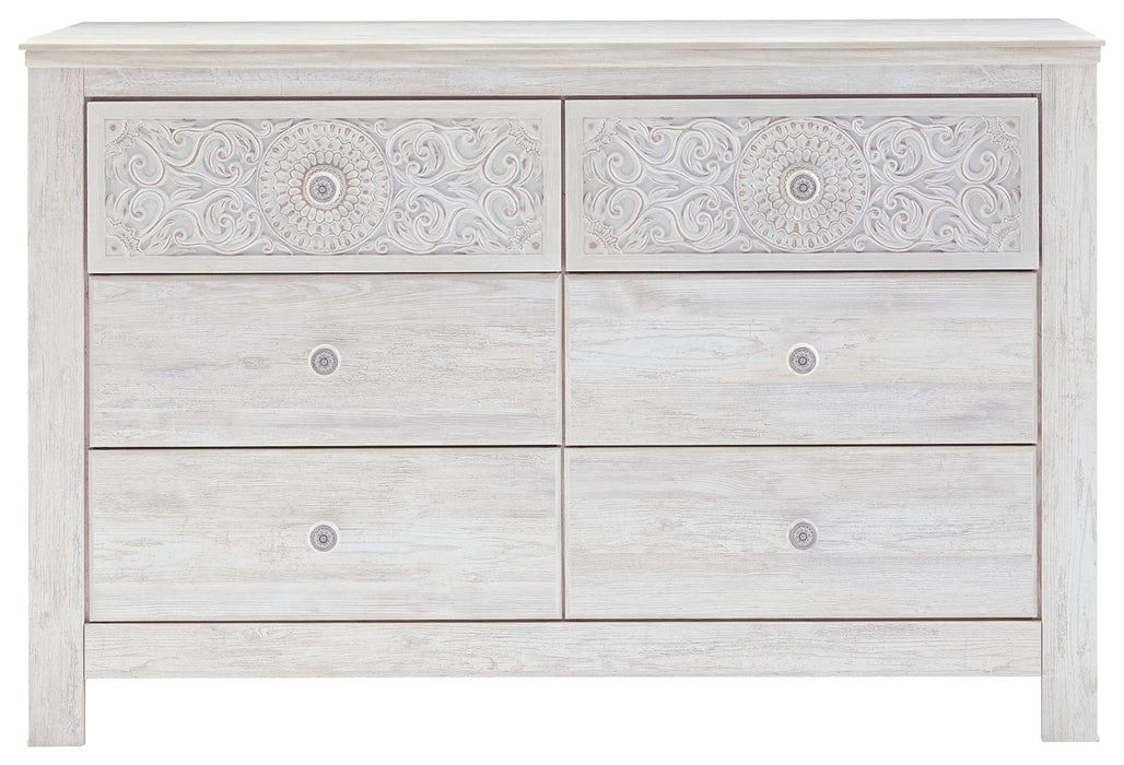 Paxberry - Whitewash - Six Drawer Dresser - Medallion Drawer Pulls Unique Piece Furniture