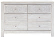 Paxberry - Whitewash - Six Drawer Dresser - Medallion Drawer Pulls Unique Piece Furniture