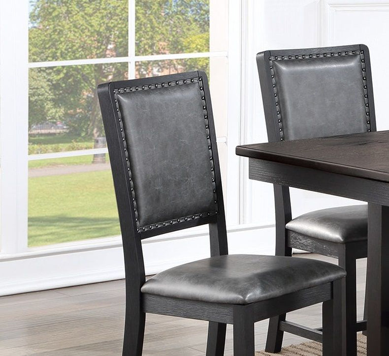 Contemporary Dining Room 7 Piece Set Gray Finish PU Dining Table Shelf And 6 Side Chairs Fabric Upholstered Seats Back Chairs