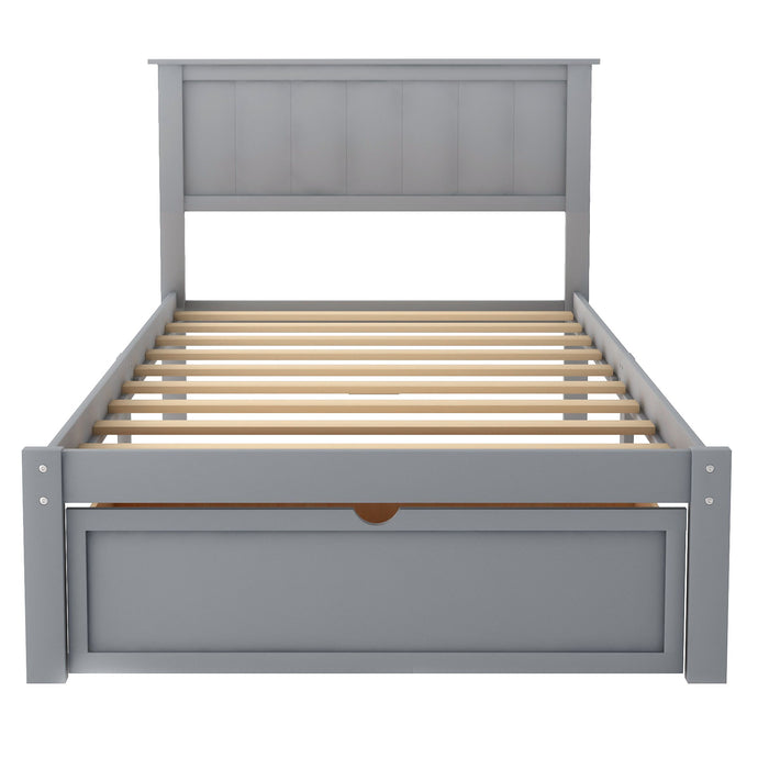 Twin Size Platform Bed With Under Bed Drawer, Gray