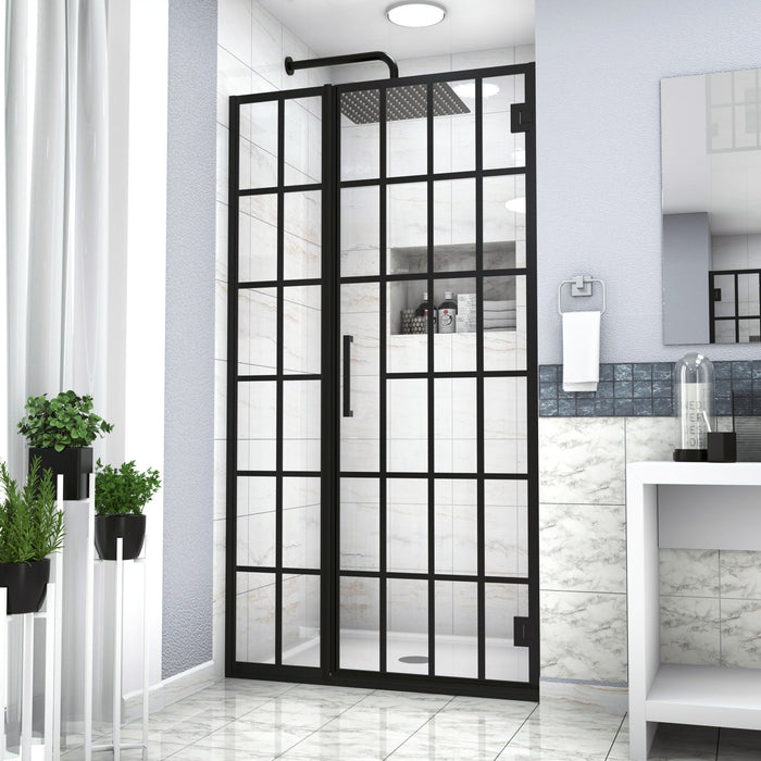 Shower Door 34" X 72" Single Panel Frameless Fixed Shower Door, Open Entry Design In Matte Black