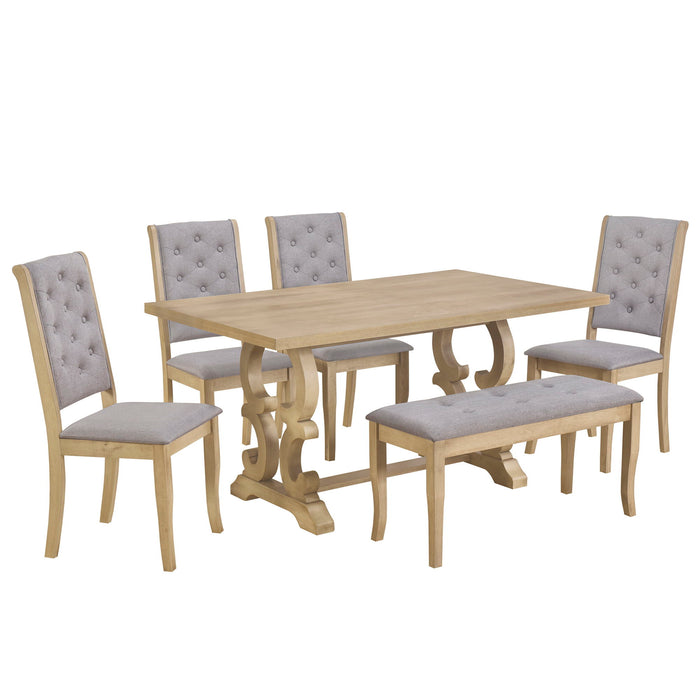 Trexm 6 Piece Retro Dining Set With Unique-Designed Table Legs And Foam-Covered Seat Backs & Cushions For Dining Room (Gray Wash)