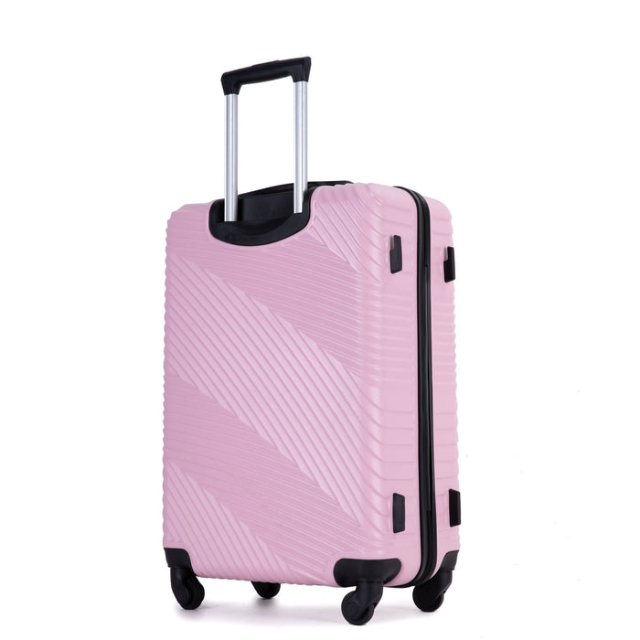 3 Piece Luggage Sets Pc+Abs Lightweight Suitcase With Two Hooks, Spinner Wheels, (20/24/28) Pink