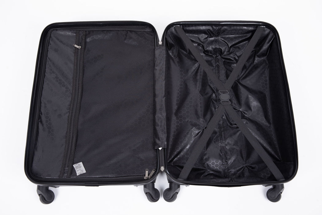 3 Piece Luggage Sets Lightweight Suitcase With Two Hooks, Spinner Wheels - Black