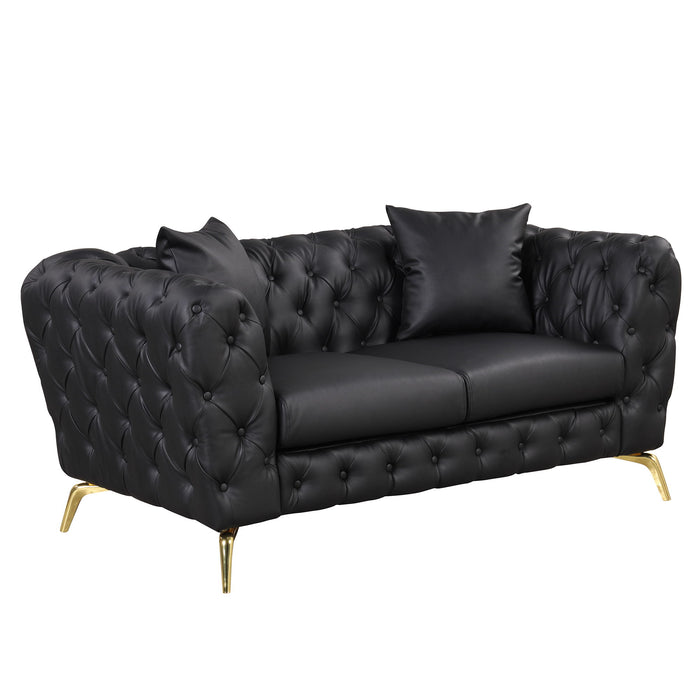 65.5" Modern Sofa Couch PU Upholstered Loveseat Sofa With Sturdy Metal Legs, Button Tufted Back For Living Room, Apartment, Home Office, Black