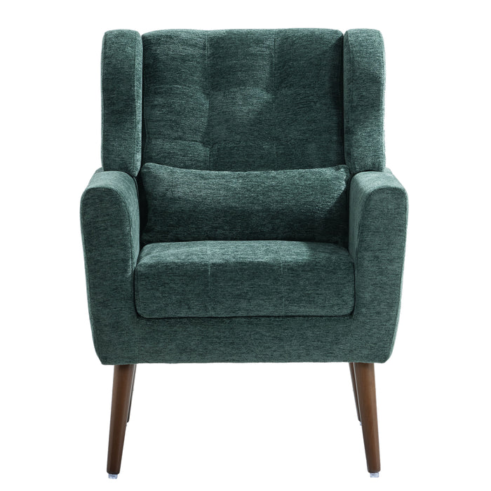 Modern Accent Chair Upholstered Foam Filled Living Room Chairs Comfy Reading Chair Mid Century Modern Chair With Chenille Fabric Lounge Arm Chairs Armchair For Living Room Bedroom Blackish Green