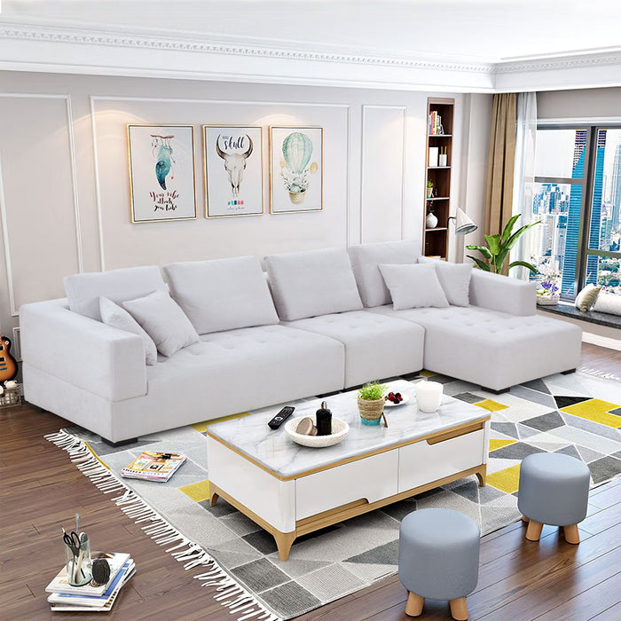 Right Chaise 134'' Mid-Century Modern Sofa Couch For Living Room Sofa, Beige