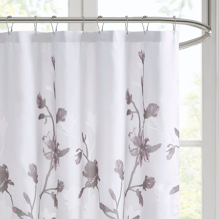 Floral Printed Burnout Shower Curtain - Purple