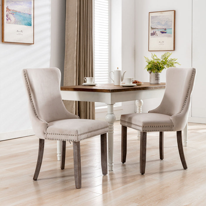 A&A Furniture - Upholstered Wing-Back Dining Chair (Set of 2) - Beige