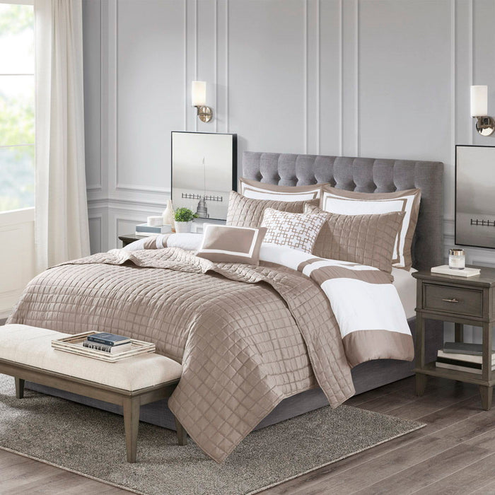 8 Piece Comforter And Quilt Set Collection - Taupe